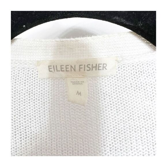 Eileen Fisher Cardigan Sweater Womens Medium Linen Buttons Ladies Gray White - Picture 2 of 7
